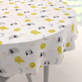 Biante Detský bavlnený okrúhly obrus Sandra SA-649 Slony a levy na bielom Ø 60 cm