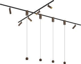 Moderný koľajnicový systém so 6 bodovými svetlami a 4 závesnými svetlami Easylift tmavý bronz 1-fázový - Slimline Uzzy Tira