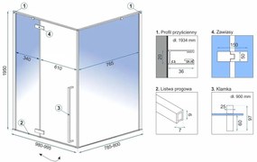Rea Fargo Gold, sprchový kút s 1-krídlovými dverami 100 (dvere) x 80 (stena) x 195 cm, 6mm číre sklo, zlatý profil + čierna sprchová vanička Savoy, KPL-K4908