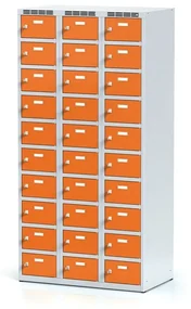 Alfa 3 Šatníková skrinka s úložnými boxami, 30 boxov, 1800 x 900 x 500 mm, otočný zámok, oranžové dvere