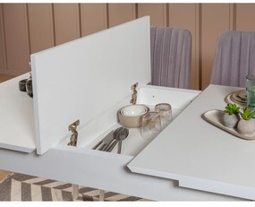 Rozkladací jedálenský stôl s 2 stoličkami a lavicou Vlasta (biela + sivá). Vlastná spoľahlivá doprava až k Vám domov. 1073070
