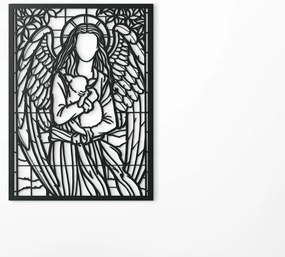 drevko Drevená dekorácia Anjel s ovečkou Rozmer obrazu: 44,5 x 32,5 cm, Farba dekorácie: Čierna