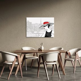 Sklenený obraz - Dáma v meste (70x50 cm)