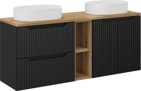 Comad Kúpeľňová skrinka s doskovými umývadlami Nova Black 140 čierna/dub coast evoke