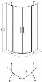 Cersanit Moduo - štvrťkruhový sprchovací kút 80x80x195, 6mm číre sklo, chrómový profil, S162-009