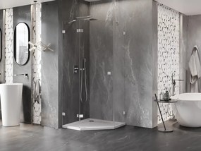 Mexen Lunar, Päťuholníkový sprchový kút Mexen Lunar naklápací doľava 100 x 100 cm, 8mm číre sklo, chrómový profil, 831-100L-100P-01-00-L