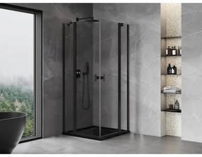 Mexen, Mexen Mist Duo výklopný sprchový kút 115 x 115 cm, priehľadný, čierny - 8A4-115-115-70-00
