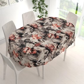 Biante Dekoračný oválny obrus Parma PM-111 Tehlovo červené kvety na dymovo sivohnedom 50x100 cm