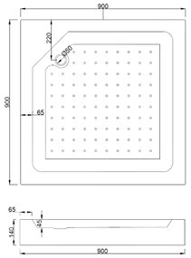 Mexen Rio, štvorcový sprchovací kút s posuvnými dverami 90(dvere) x 90(dvere) x 190 cm, 6mm číre sklo, zlatý profil + biela sprchová vanička RIO, 860-090-090-50-00-4510