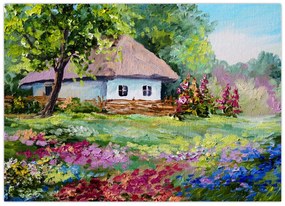 Sklenený obraz - Chalupa (70x50 cm)