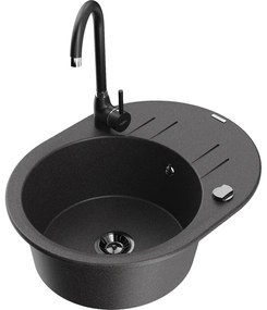 Mexen Kevin, drez granitový 586x458x190 mm, 1-komorový a čierna matná batéria Telma, čierna škvrnitá, 6517-76-670200-70-B