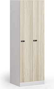 Kovová šatníková skrinka S1, 2-dverová, 1850 x 600 x 500 mm, mechanický kódový zámok, laminované dvere, dub prírodný