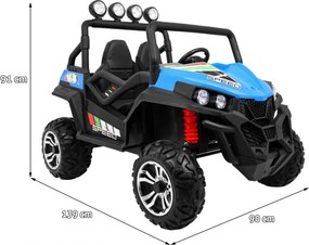 Ramiz Terénna bugina Strong pre deti modrá + pohon 4x4 + diaľkové ovládanie + nosič batožiny + rádio MP3 + LED