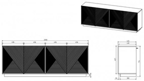 Komoda Asha 200 cm na sokli - biely mat