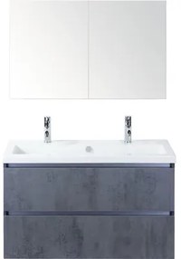 Kúpeľňový nábytkový set Vogue 100 cm s keramickým umývadlom 2 otvormi na kohúty a zrkadlovou skrinkou betón antracitovo sivá