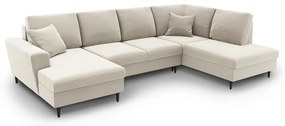Béžová zamatová rozkladacia/s úložným priestorom rohová pohovka (pravý roh/do "U") Kyoto – Cosmopolitan Design