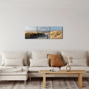 Obraz - Piesočná pláž na ostrove Langeoog, Nemecko (s hodinami) (90x30 cm)