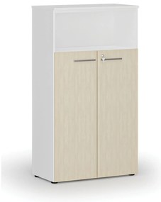 Kombinovaná kancelárska skriňa PRIMO WHITE, dvere na 3 poschodia, 800 x 420 x 1434 mm, biela/breza