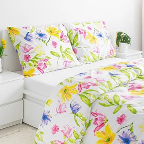 Goldea bavlnené posteľné obliečky - akvarelové kvety 220 x 200 a 2ks 70 x 90 cm