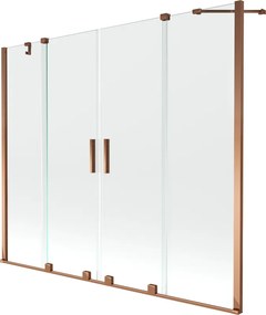 Mexen Velar Duo, vaňová zástena 2-krídlová s posuvnými dverami 190 x 150 cm, 8mm číre sklo, ružové zlato profil, 896-190-000-02-60