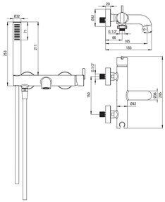 Deante Silia, nástenná vaňová batéria s ručnou sprchovou súpravou, bronzová, DEA-BQS_C11M