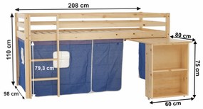 Kondela Posteľ s PC stolom, borovicové drevo/modrá, 90x200, ALZENA