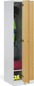 Kovová šatníková skrinka S1 zúžená, 2 oddiely, 1850 x 500 x 500 mm, zámok s čítačkou RFID kariet, laminované dvere, orech