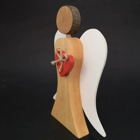 AMADEA Drevený anjel s bielymi krídlami a červeným srdcom, masívne drevo, 17x13,5x2 cm