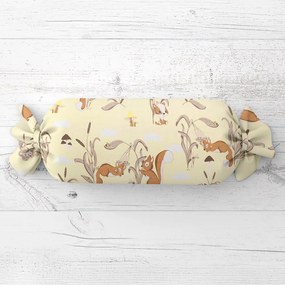 Biante Detský vankúš valec bonbon Sandra SA-700 Veveričky a ježkovia na svetlo vanilkovom 15x100 cm