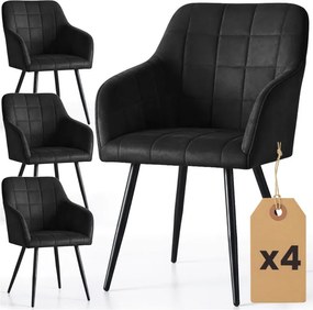 Sada štyroch jedálenských stoličiek LUXANO zamatové, čierne / čierne nohy (4 ks)