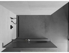 Mexen Kioto+ L, sprchová zástena Walk-In s poličkou a vešiakom 90 x 200 cm, 8mm sklo s rebrovým vzorom, grafitový profil, 800-090-123-95-09