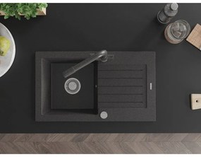 Mexen Pablo, granitový drez 752x436x161 mm, 1-komorový a čierna škvrnitá batéria Duero, čierna škvrnitá, 6510-76-671600-76