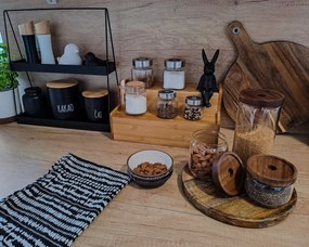 Sklenené dózy, 3 ks s akáciovým vekom, 260/440/950 ml