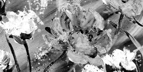 Obraz maľba kvetov v čiernobielom prevedení - 120x60