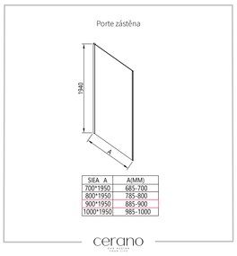 Cerano Porte, sprchová zástena ku sprchovému kútu 90x195 cm, 8mm číre sklo, čierny profil, CER-CER-413456