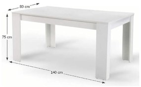 Tempo Kondela Jedálenský stôl, biela, 140x80 cm, TOMY NEW
