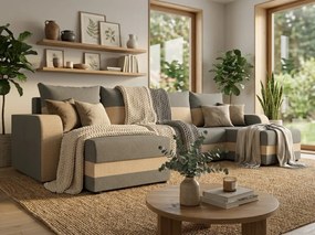 Rozkladacia sedacia súprava do U VALERIO 305x140 cm, svetlosivá/béžová