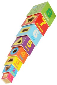 KIK Drevená vzdelávacia pyramída XXL 71 cm – kocky so zvieratkami, čísla a tvary