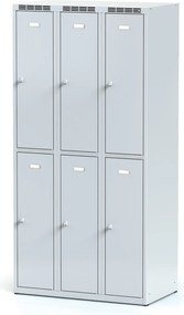 Alfa 3 Kovová šatníková skrinka S6 s úložnými boxami, 6 boxov, 1800 x 900 x 500 mm, otočný zámok, sivé dvere