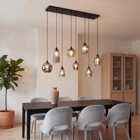 Art Deco závesná lampa čierna s dymovým sklom 8-Lights - Hanne