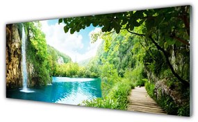 Obraz na akrylátovom skle Vodopád jazero príroda 125x50 cm