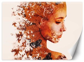 Fototapeta, Moderní žena Tvář Podzimní listí - 150x105 cm