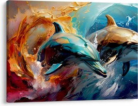 Obraz - Maľba delfínov (70x50 cm)