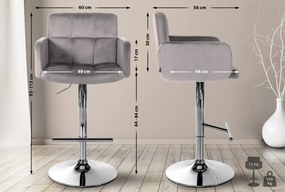 Barová stolička Los Angeles - zamat, chróm rám - šedá