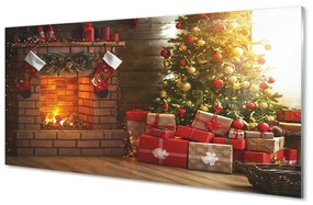 Sklenený obraz Krb Vianočné darčeky 140x70 cm