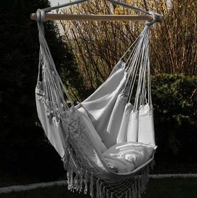 Závesné brazílske kreslo - svetlosivé s vankúšmi