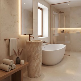 Rea Blanka Savana Matt, voľne stojace umývadlo 40x40x85 cm, imitácia kameňa, REA-U3615