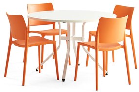 Zostava nábytku: Stôl Various + 4 oranžové stoličky Rio