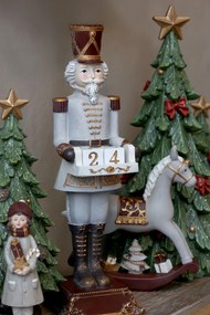 Dekorácia figúrka Luskáčik Cherry Noël s kalendárom – 10*10*31,5 cm
