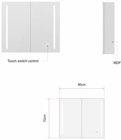 Erga Hana, zrkadlová galérka s LED osvetlením 80x70cm s integrovanou zásuvkou, biela, ERG-V05-HANA-8070-WH